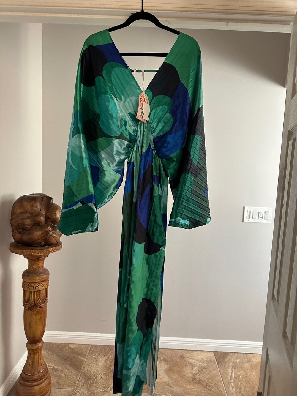 Green & Blue Plissé Maxi Dress